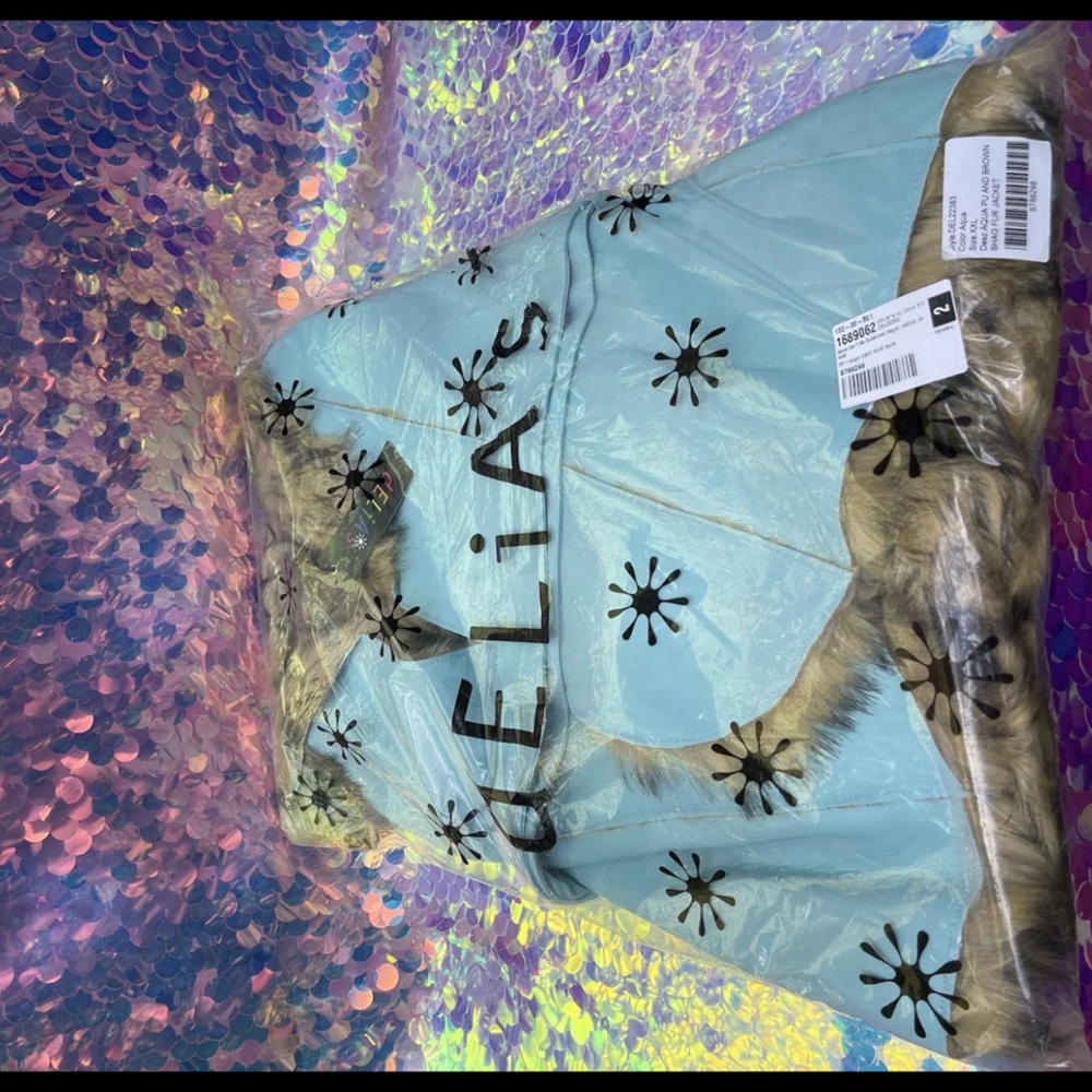 Dolls Kill Aqua Blue Faux Fur Vegan Leather Jacket